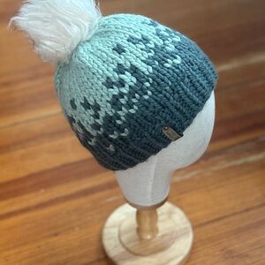 Handknit Merino Wool Beanie: Two-Tone Green Ombre with Faux Fur Pom